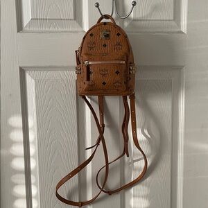 MCM Tan Cognac Visetos Coated Canvas and Leather Mini Stark Backpack